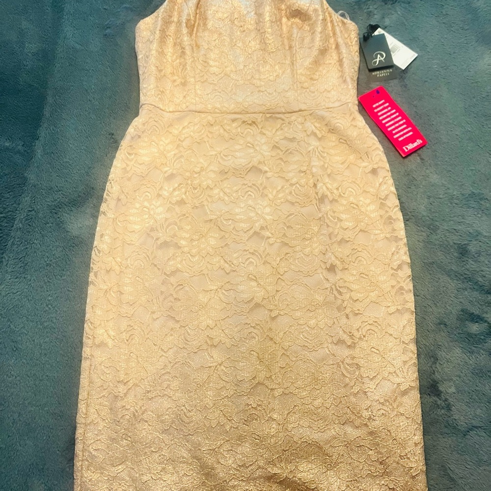 Adrianna Papell Strapless  Rose Gold Lace Dress NWT cocktail evening dress